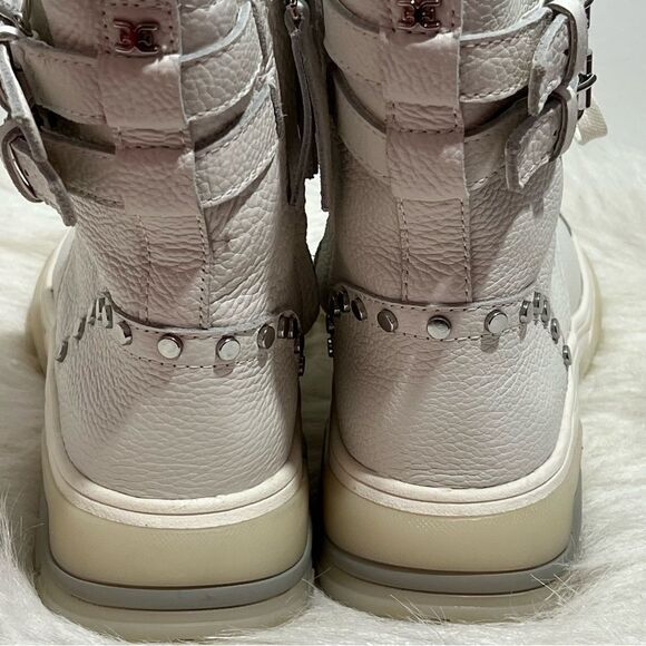 NWOB Revolve Sam Edelman White Leather Studded Moto/Combat Boot -- 7 - Picture 7 of 8
